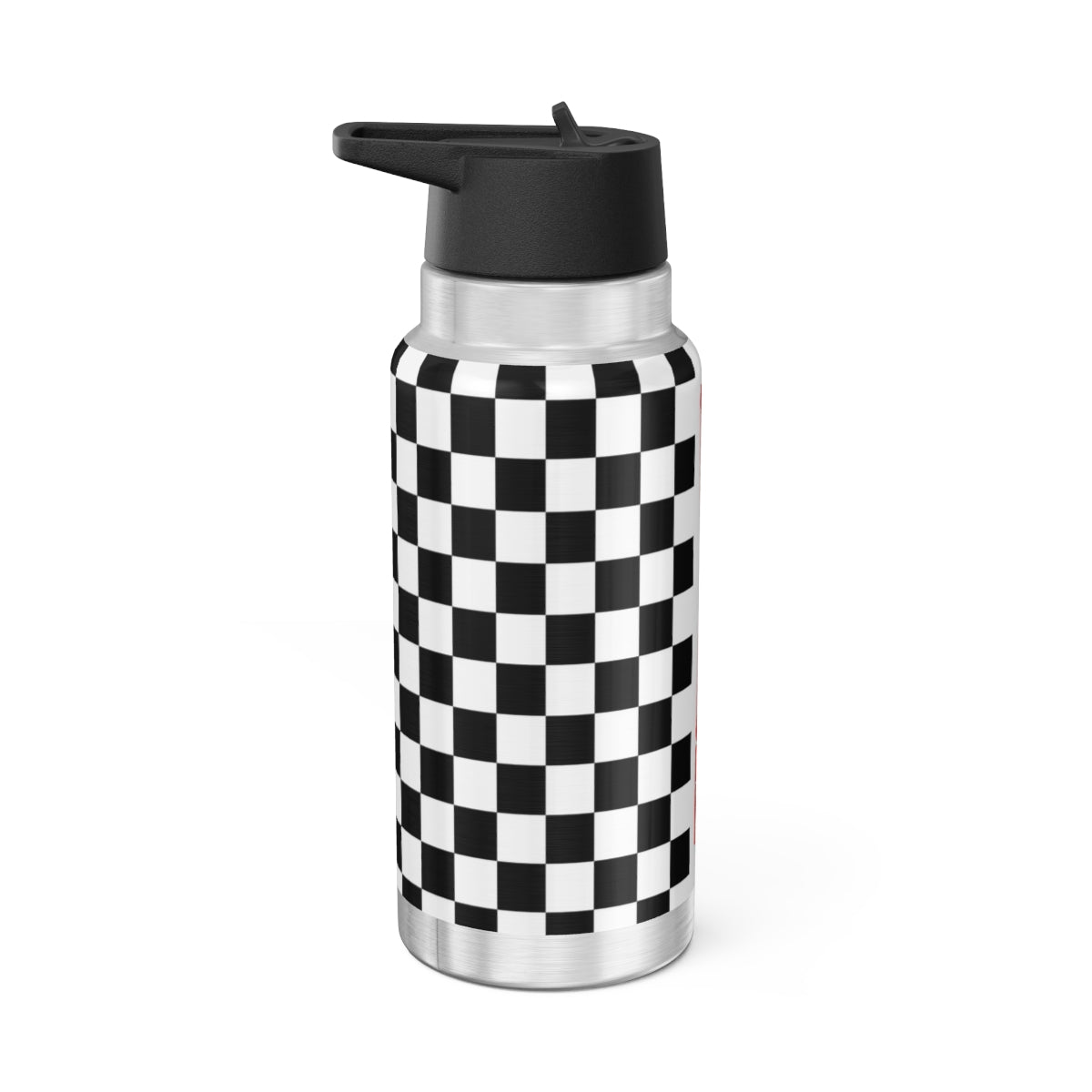 32 OZ DOUBLE-WALL STAINLESS STEEL WATER BOTTLE - BLACK CHECKER