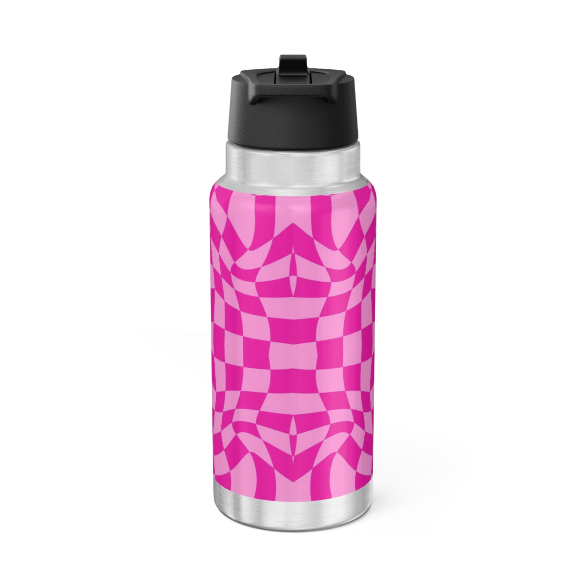 32 OZ DOUBLE-WALL STAINLESS STEEL WATER BOTTLE - PINK CHECKER