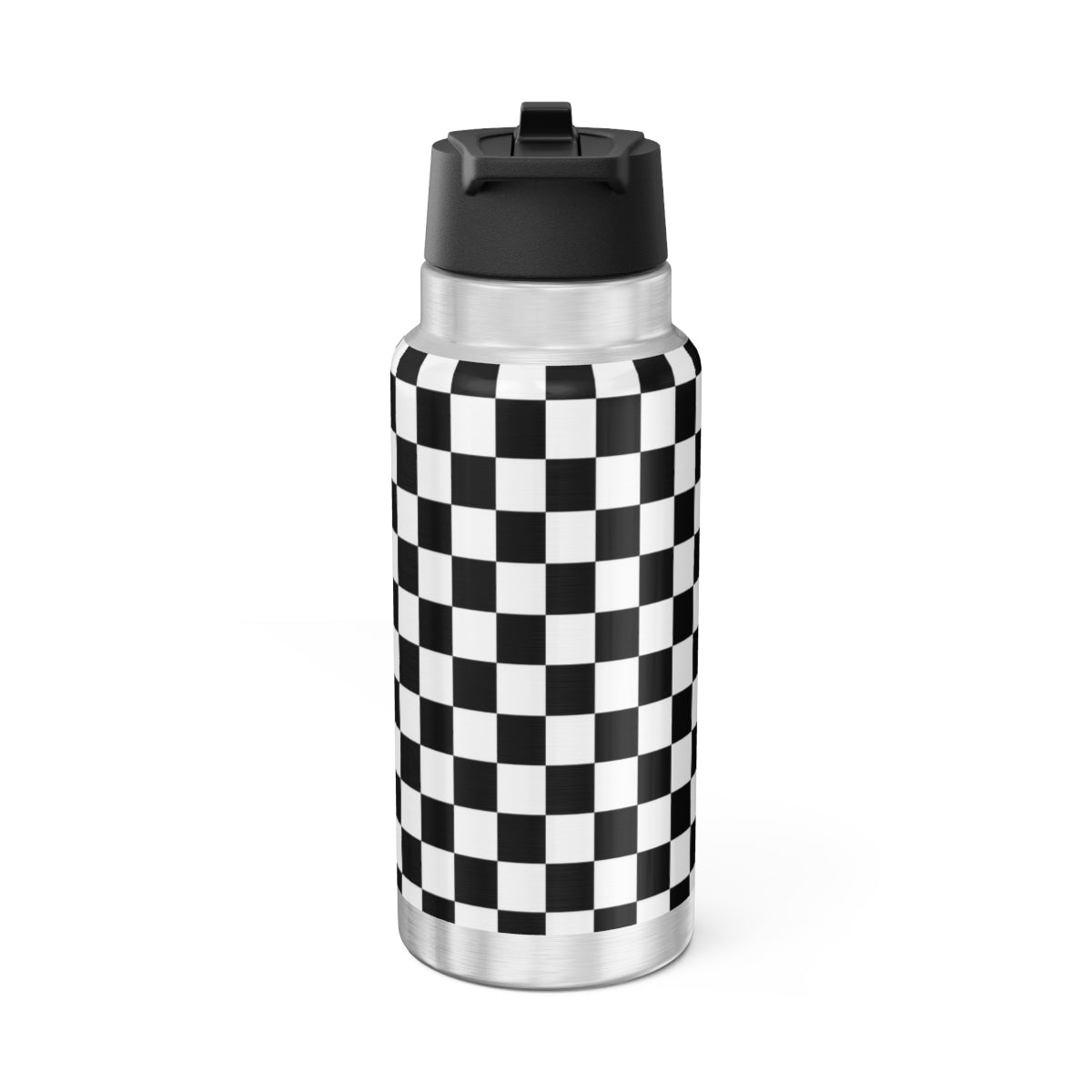 Black and White Checkered Water Bottle