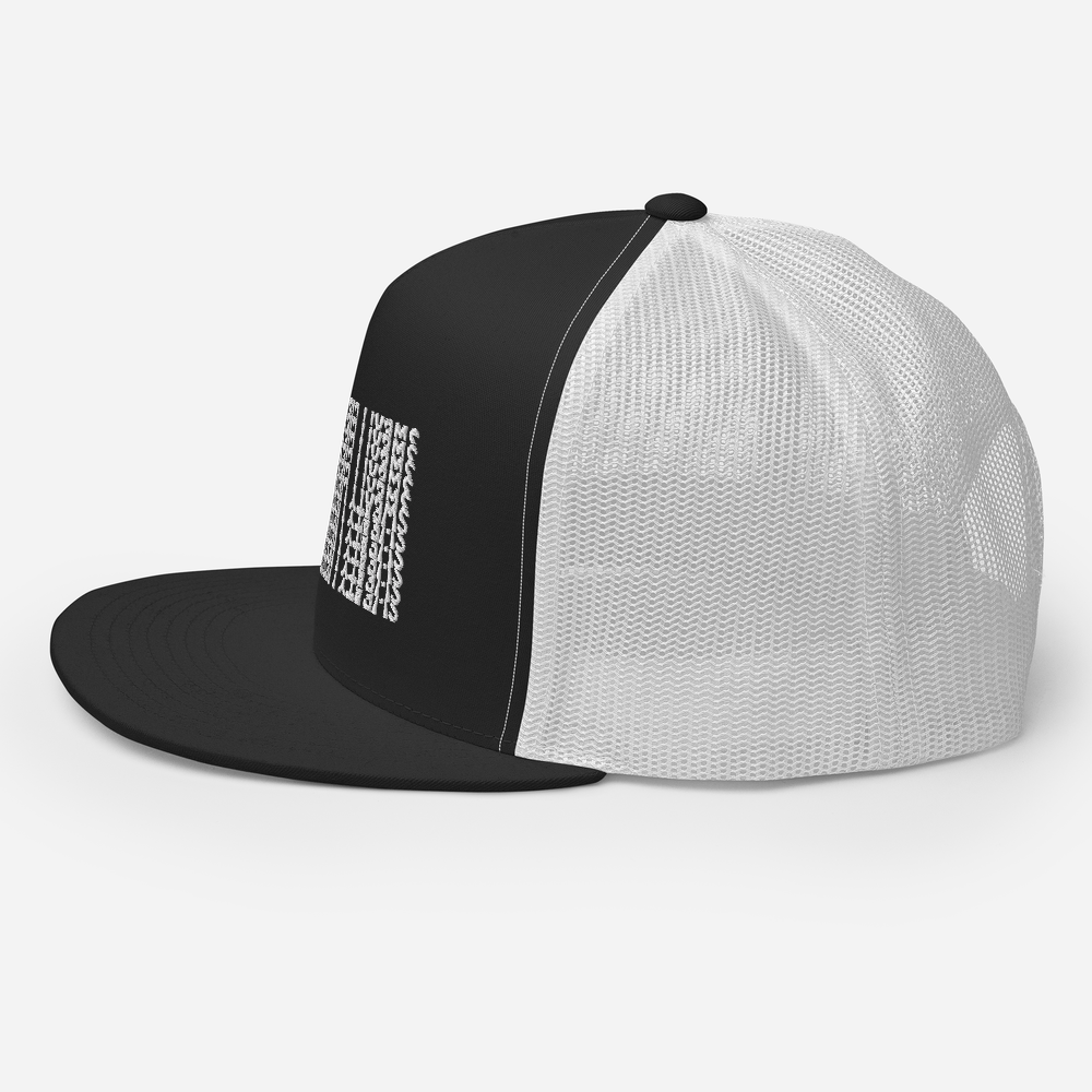 EMBROIDERED TRUCKER HAT - SWEATY LEISURE BLK/WHT