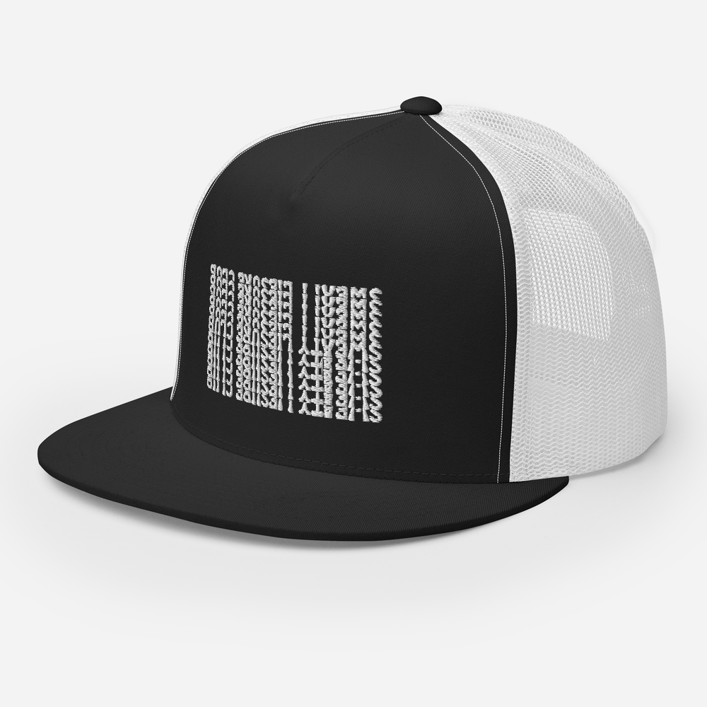 EMBROIDERED TRUCKER HAT - SWEATY LEISURE BLK/WHT