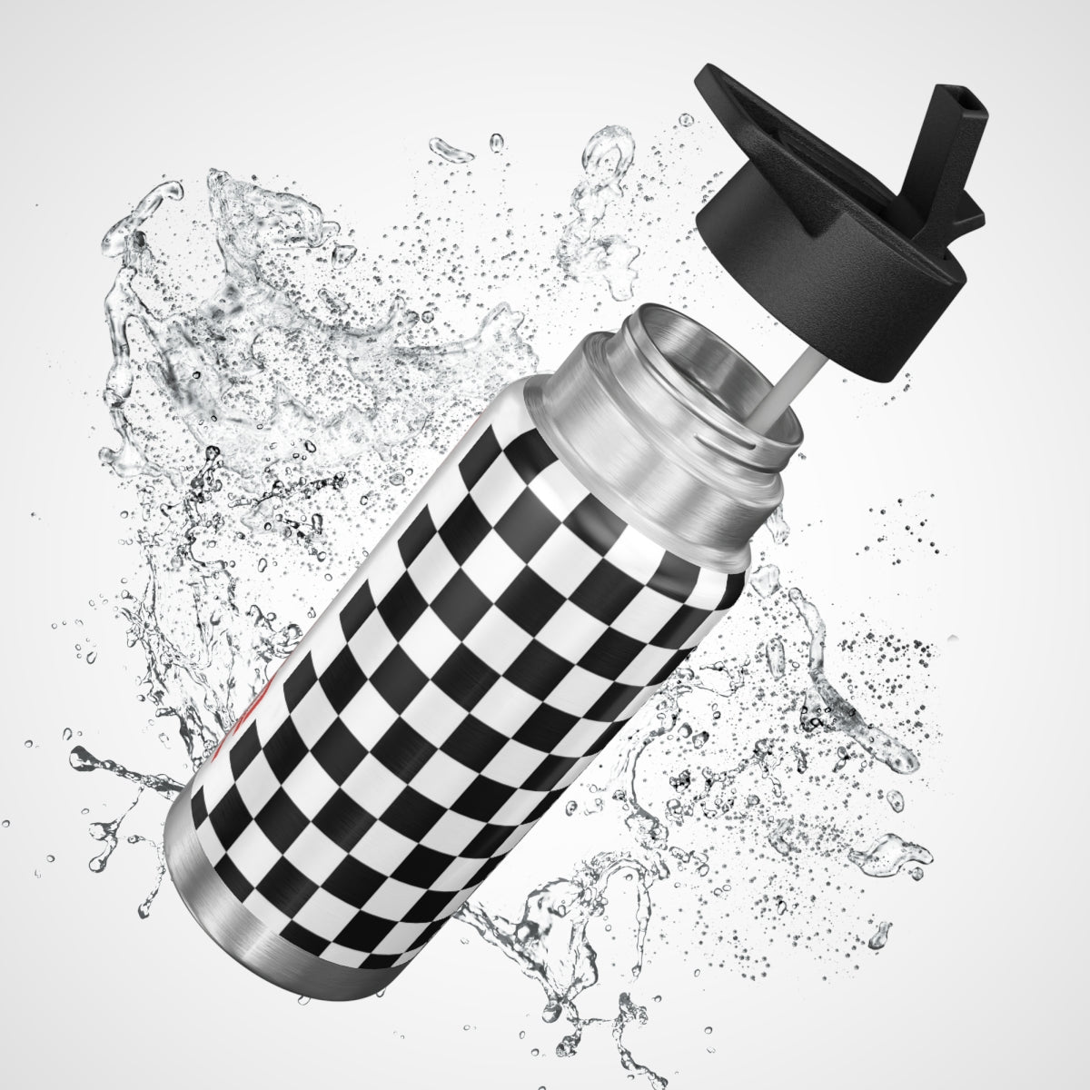 32 OZ DOUBLE-WALL STAINLESS STEEL WATER BOTTLE - BLACK CHECKER