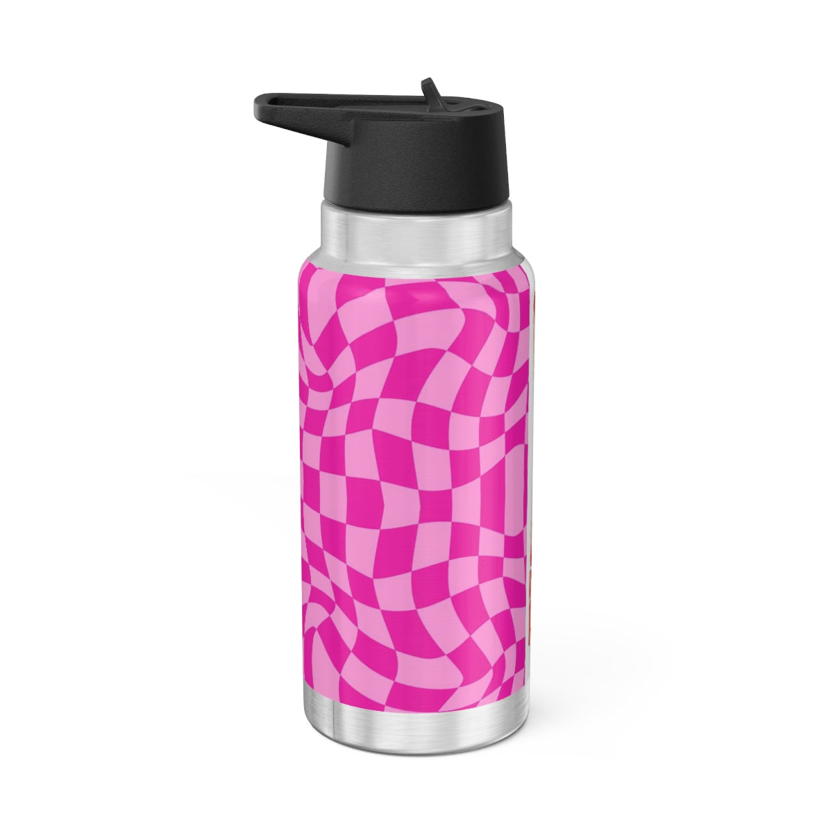 32 OZ DOUBLE-WALL STAINLESS STEEL WATER BOTTLE - PINK CHECKER