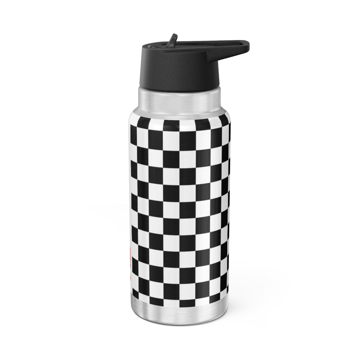 32 OZ DOUBLE-WALL STAINLESS STEEL WATER BOTTLE - BLACK CHECKER