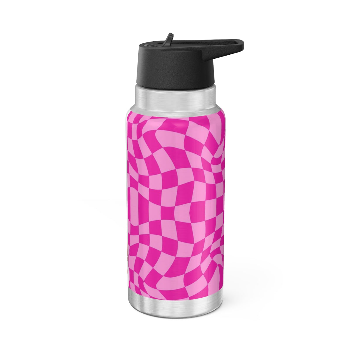 32 OZ DOUBLE-WALL STAINLESS STEEL WATER BOTTLE - PINK CHECKER