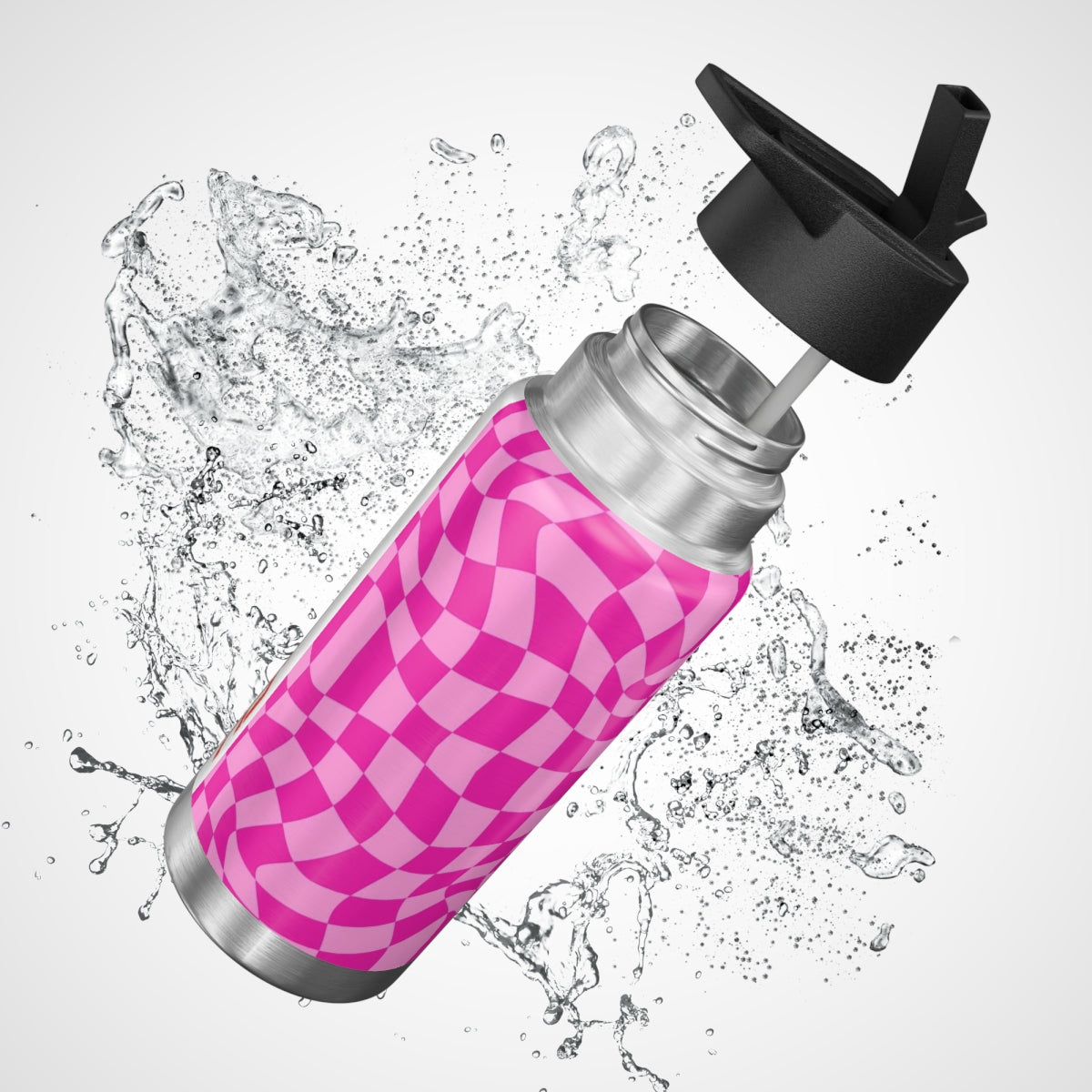 32 OZ DOUBLE-WALL STAINLESS STEEL WATER BOTTLE - PINK CHECKER