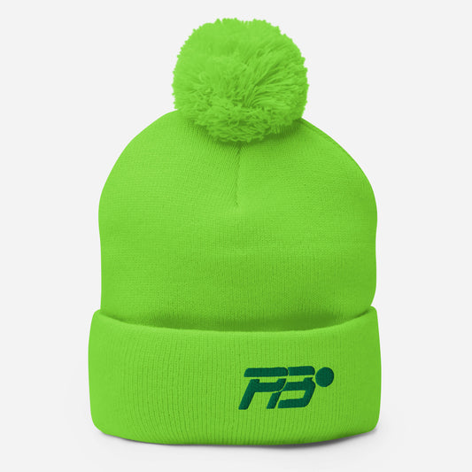 EMBROIDERED POM POM BEANIE- GREEN