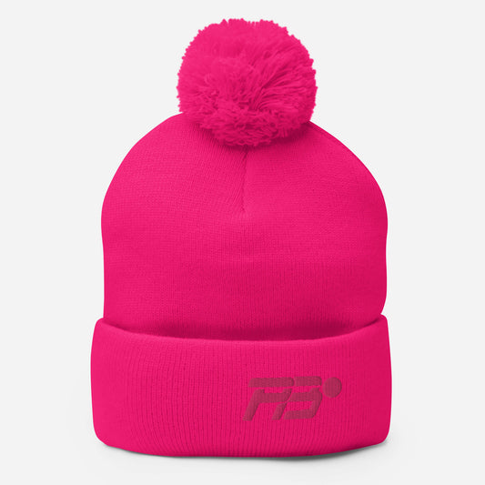 EMBROIDERED POM POM BEANIE - PINK